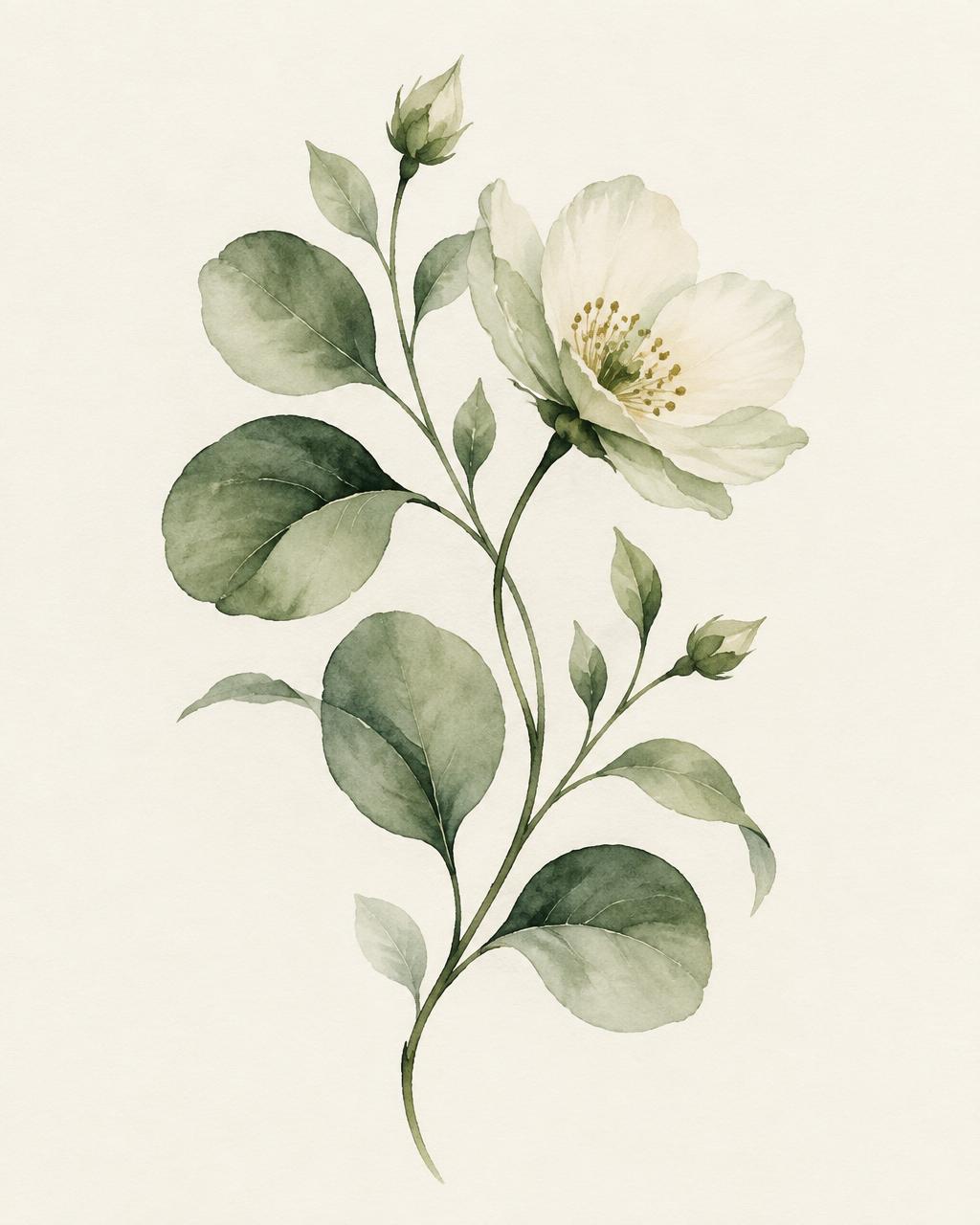 Illustration botanique délicate, une fleur en bouton et en éclosion, évoquant les cycles de la vie féminine