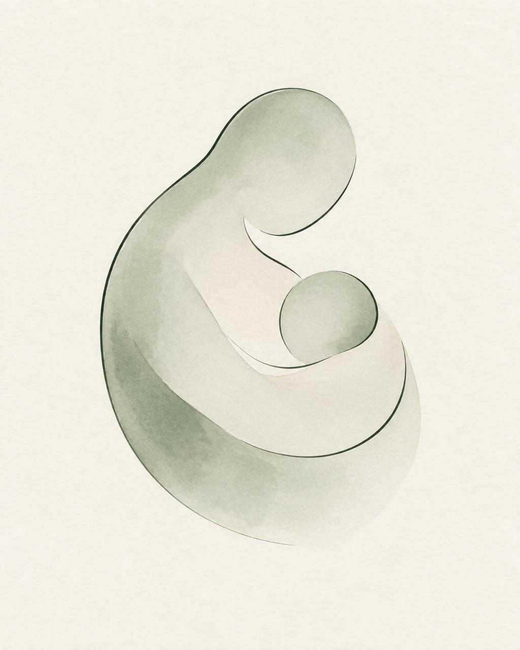 Illustration abstraite et tendre d’un adulte portant un tout-petit dans ses bras, évoquant la douceur de l’accompagnement